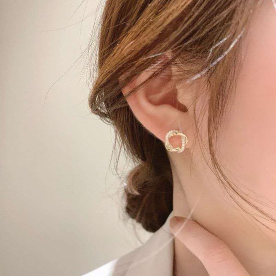 Boucles d'oreilles à tige Gading pour femmes avec zircone - Boucles d'oreilles à tige couleur or - Boucles d'oreilles à tige trèfle à quatre feuilles - 12 mm - Argent 925