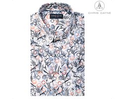 Chris Cayne overhemd korte mouwen - maat 4XL - valt kleiner - kleur wit/blauw/rood/oranje - geprint - met borstzak - digitale print - Katoen - button down kraag - grote maten - 1071