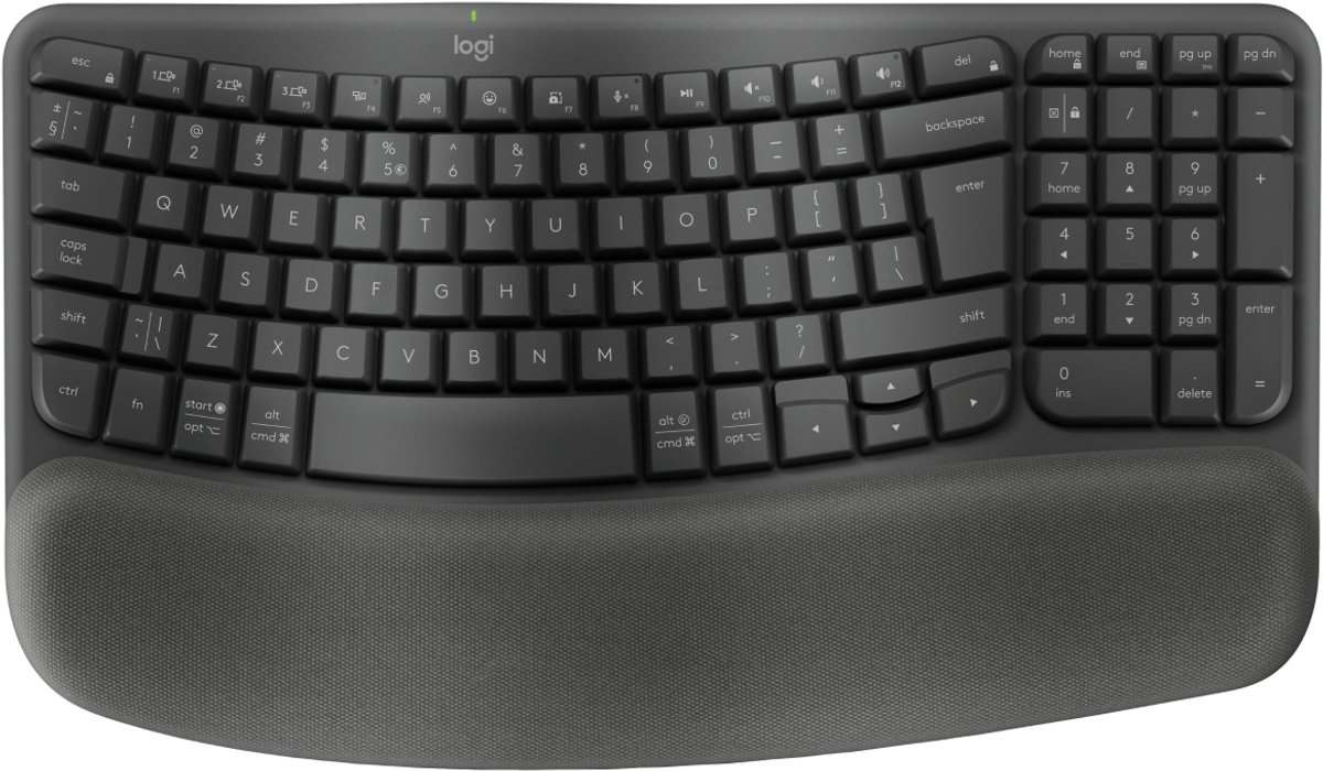 Logitech Wave Keys for Business - Ergonomisch Toetsenbord - RF-draadloos + Bluetooth - US international - QWERTY - grijs