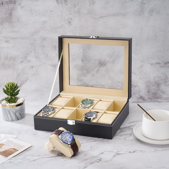 ProCase Horlogedoos voor Mannen, Single Watch Display Case Mens Horlogesluitkast, Horloge Houder met Glazen Deksel -1 Slot, Espresso