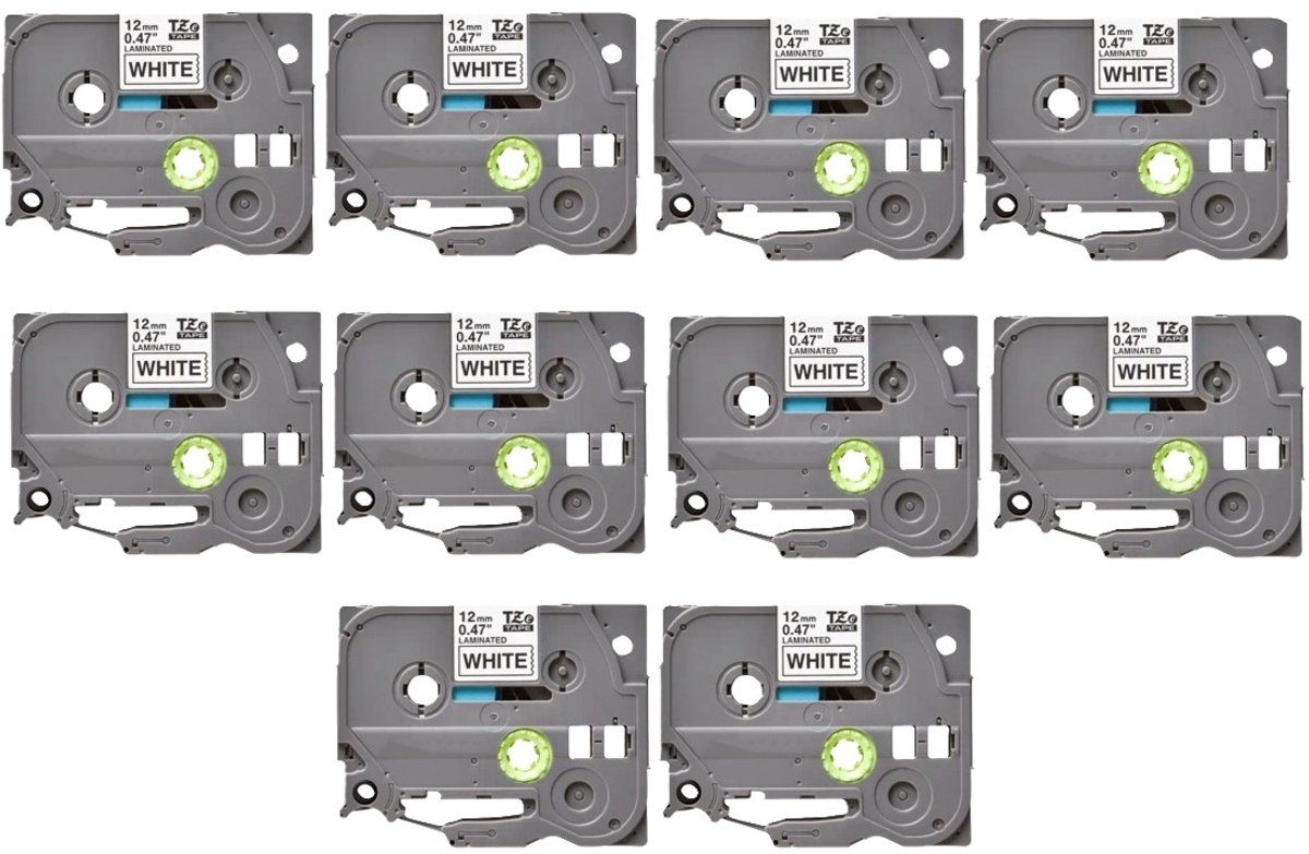 Label Tape Geschikt voor Brother TZe-231 | 12 mm x 8m | Zwart op Wit - 10 stuks - Geschikt voor: 1000 1000BTS 1005BTS 1005F 1005FB 1010 1080 1090 1230PC 1260VP 1280 1280DT 1280VP 1290DT 1290VP 1750 1800 1830VP 18R 1950 1950VP