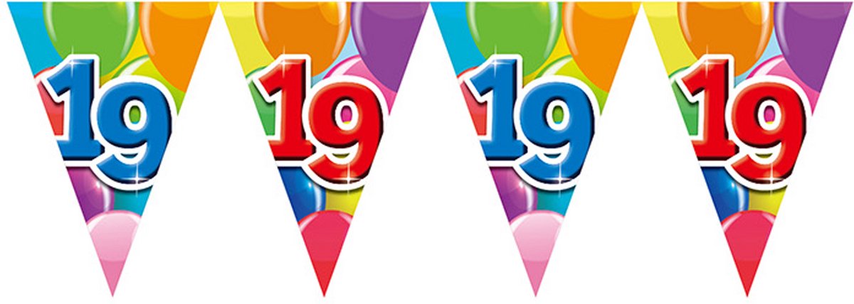12x Vlaggenlijn 19 jaar 10 meter dubbelzijdig bedrukt - Verjaardag Feestje Vlag Vlaggen Versiering Slinger Feestdecoratie Decoratie