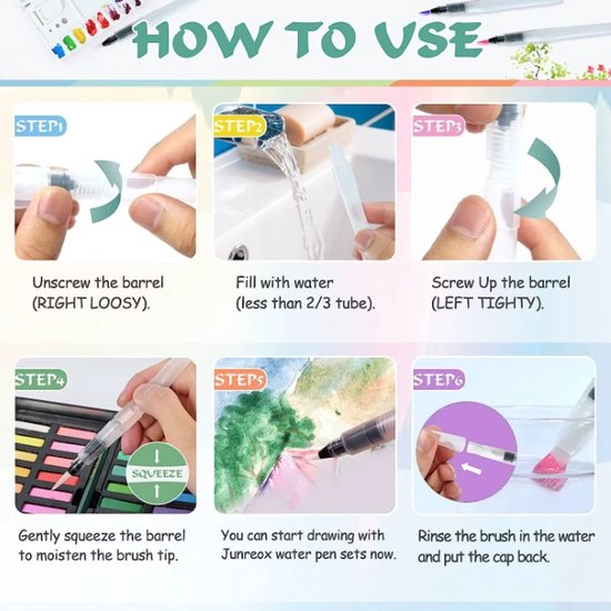 12st aquarelpenseelpennen, premium waterpenseelpen lekvrij met verschillende tips waterpenseelpennen voor aquarel navulbaar