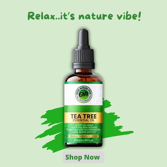 Good Nature Vibe Tea Tree Olie 50ML - Tea tree olie voor kalknagels Tea - Tea Tree oil Geschikt voor Huid, Haar en Nagels - 100% Onbewerkt & Rijk aan Terpenen - Geschikt voor Crème, Bodylotion, Diffuser en Spray