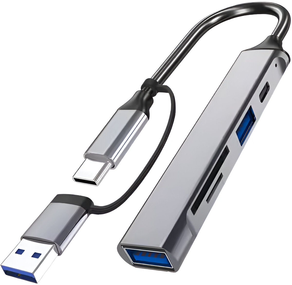LuTech® USB 3.0 Hub - 5 Poorten - Hoge Snelheid 100W - Inclusief USB-C Converter - USB C Hub - SD /Micro SD kaart lezer - USB Splitter - Zilver