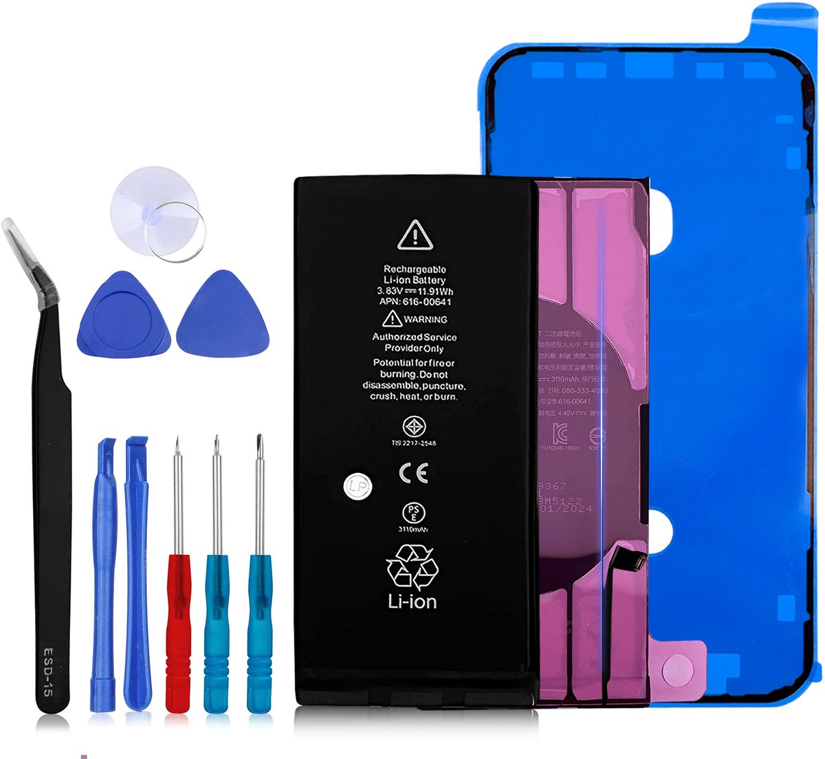 iPhone 14 PLUS batterij Reparatie set - inclusief gereedschap, Framesticker, Batterij sticker