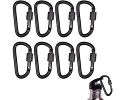 8-pack zwarte karabijnhaakclips met schroefketting, duurzame karabijnhaakclips van aluminiumlegering, kampeersleutelhangeraccessoires voor buiten, reizen, vissen, wandelen