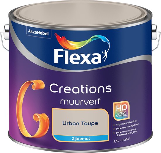 Flexa - Creations Muurverf Zijdemat - Urban Taupe - 2.5 Liter - 25m2 - Voor binnen - Bruin - Hoge kleurintensiteit - Superieur kleurbehoud - Superieure dekking - Uitstekend reinigbaar