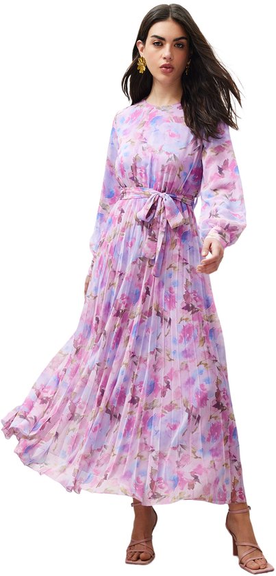 Trendyol Bruine Luipaardpatroon Riem Gedetailleerde Gevoerde Geplooide Chiffon Geweven Jurk Tctss24Eb00151