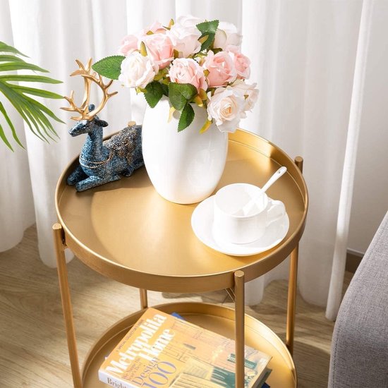 HOMCOM Moderne Salontafel Wit Marmerlook Met Gouden Frame - Bijzettafel
