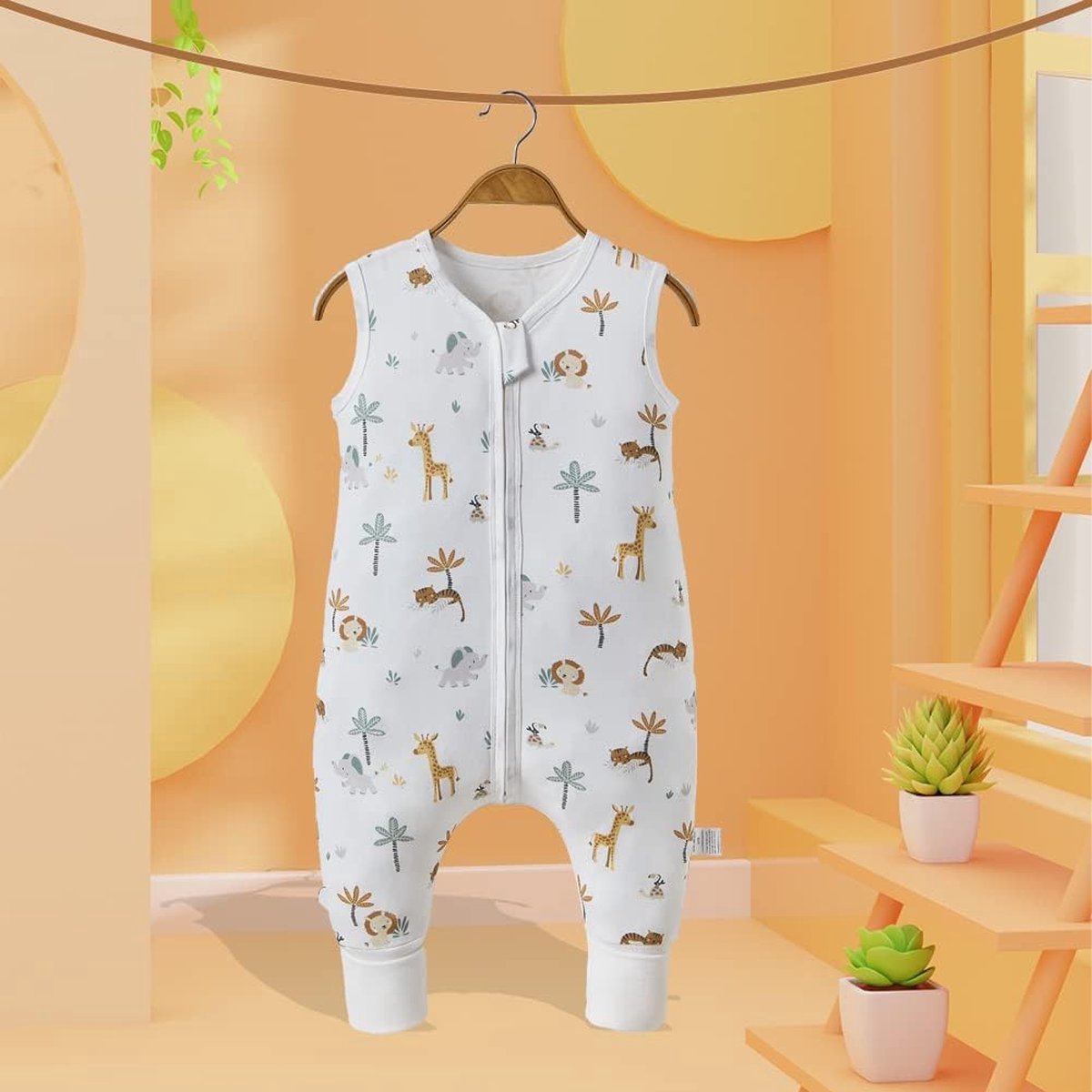 Babyslaapzak met voetjes, 0,5 TOG, mouwloos, met pijpen, wandelen, zomer, draagbare deken voor meisjes en jongens