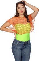 Wilbers & Wilbers - Jaren 80 & 90 Kostuum - Disco Visnetshirt Neonoranje Vrouw - Oranje - One Size - Carnavalskleding - Verkleedkleding
