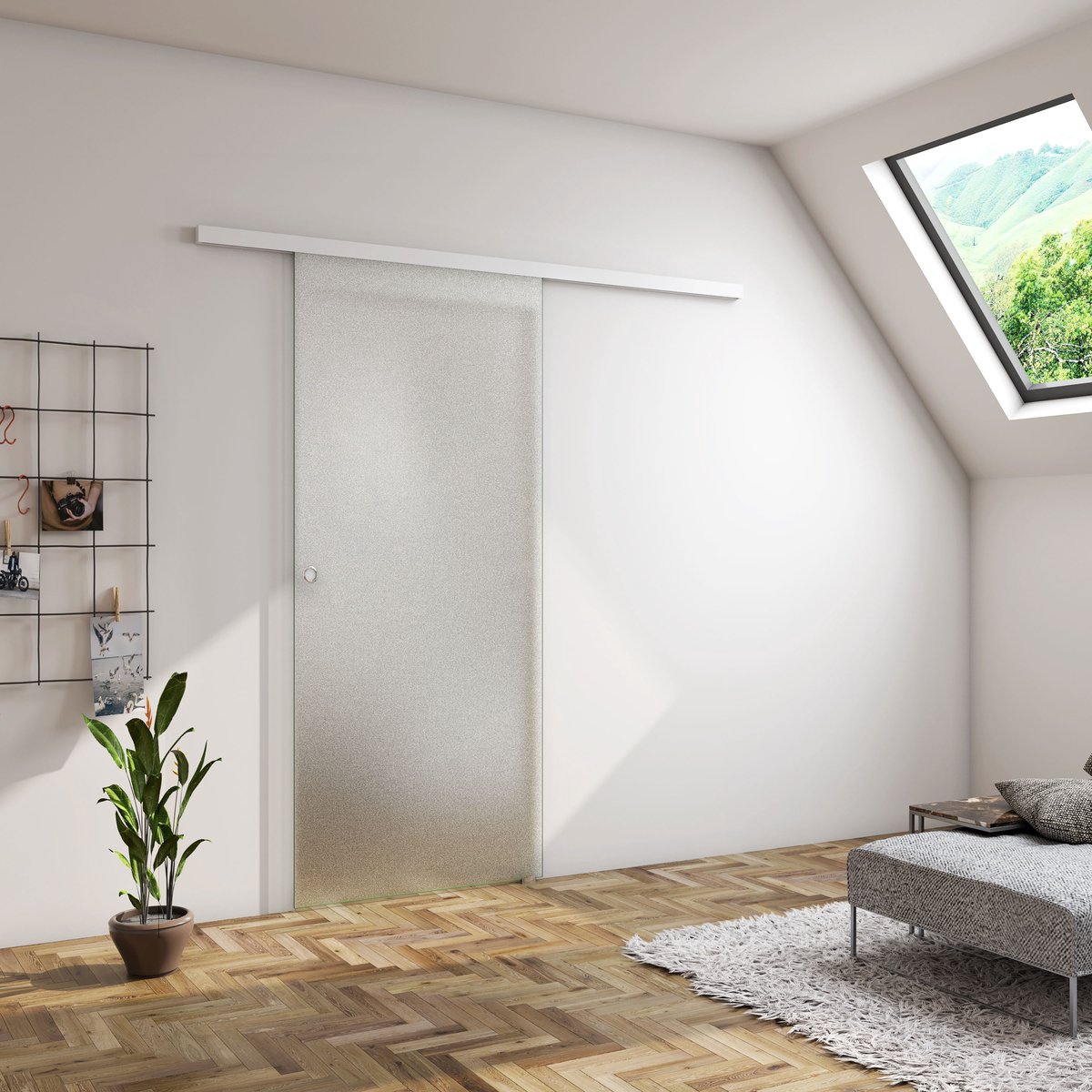 Binnendeur-85x225cm,8mm gehard veiligheidsglas met explosie bestendige folie- shuifdeuren-worden veelal gebruikt om woonkamers en keukens, woonkamers en werkkamers of slaapkamers en badkamers -Eenvoudig te monteren