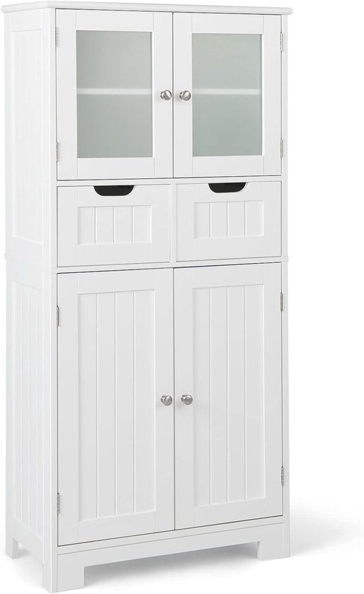 COSTWAY Badkamerkast met 2 laden en 4 deuren, badkamerkast met verstelbare planken, opbergkast voor badkamer, keuken, woonkamer (wit)