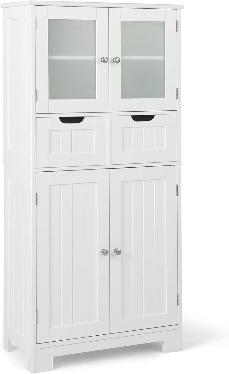 COSTWAY Badkamerkast met 2 laden en 4 deuren, badkamerkast met verstelbare planken, opbergkast voor badkamer, keuken, woonkamer (wit)