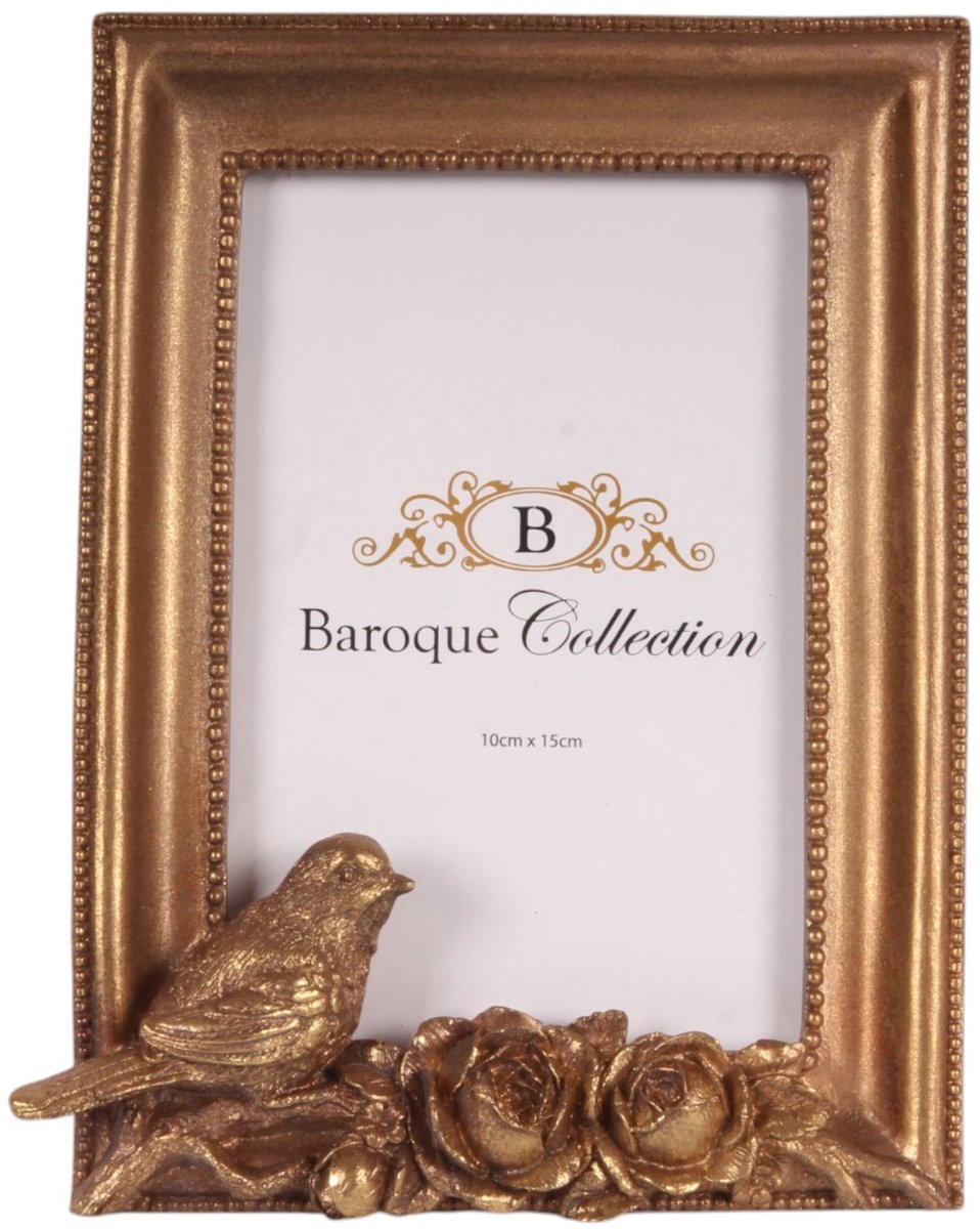 Baroque - Fotolijst - Fotolijst Vogel 10x15 cm - Goud - Resin- Staand - 19.5x15.5x3 - Polyresin