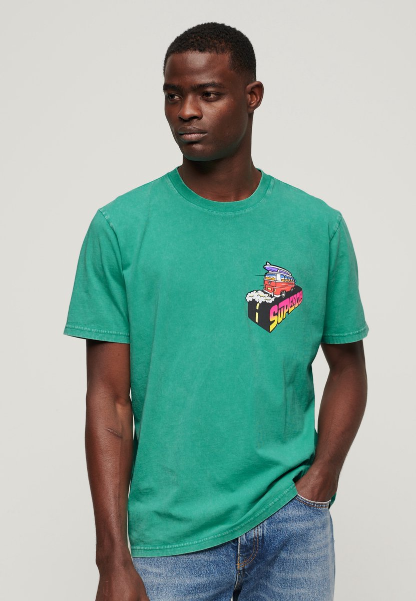 Superdry Neon Travel T-shirt met losse pasvorm Heren T-shirts Groen