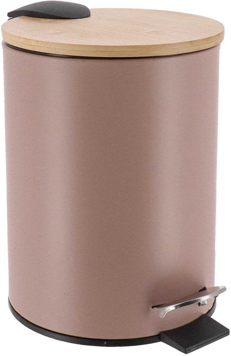 Tendance Badkamer prullenbak/afvalbak Bamboo vibe - soft close - taupe - 3 liter - metaal