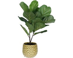 Mega Collections Plantenpot/bloempot Pebblo - keramiek/geglazuurd - geel - druppels - D21 x H17 cm