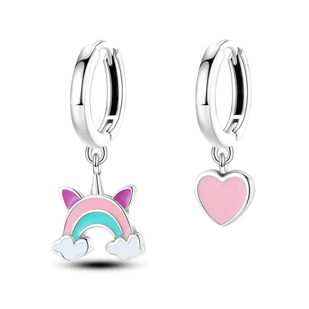 Oorbellen meisje unicorn - regenboog - hartje - eenhoorn - liefde - roze - paars - turquoise