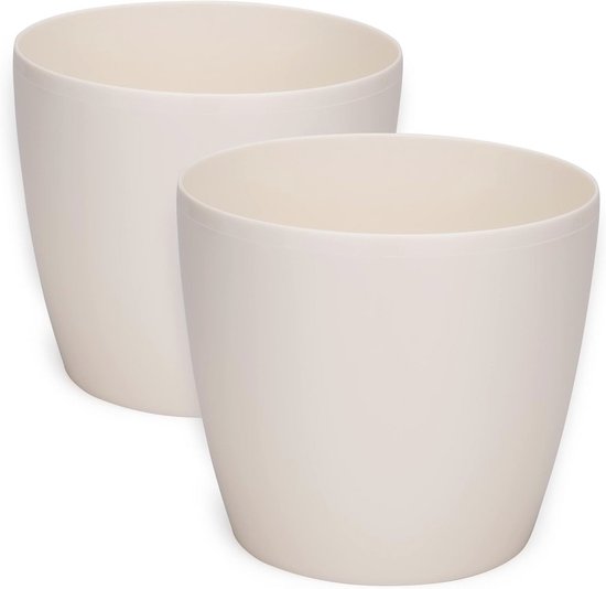 Set de 2 grands pots de fleurs décoratifs en plastique pour l'intérieur et l'extérieur - Beige - Diamètre 30 cm