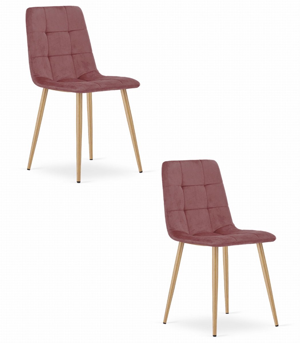 Set van 2 Eetkamerstoelen KARA Donkerroze – Velvet Bekleding, Ergonomisch Design, Houtlook Metalen Poten, Comfortabele Zitting, Max. 120 kg
