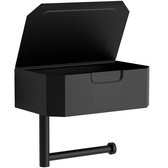 Avalo Porte-rouleau de papier toilette avec plateau et étagère - Zwart - Auto-adhésif / Embouts / Sans Embouts - Porte-rouleau de papier toilette - Porte Papier hygiénique