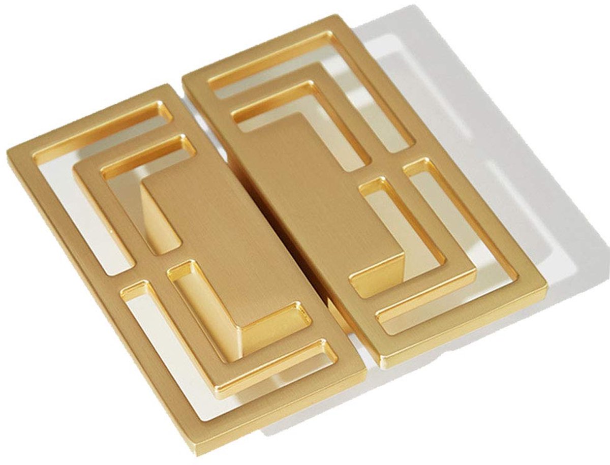 My Ninki ® Mooie Goudkleurige Ladegrepen voor Kasten met Modern Gelukspatroon en Dubbele Gaten