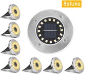 16 LED Solar (8stuks)- Buitenverlichting Tuinlamp- Tuinverlichting Lamp- Grondspots met Warm wit-RVS Grond Spots op Zonne-energie - 10 Uur Buiten Verlichting in Tuin - IP65 Waterdicht -Spotjes