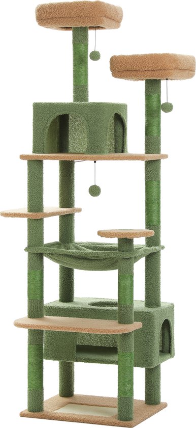 Kattenu MeowMansion - Krabpaal voor grote katten - Groen - Grote krabpaal voor zware katten - 184 cm hoog - Katten krabpaal