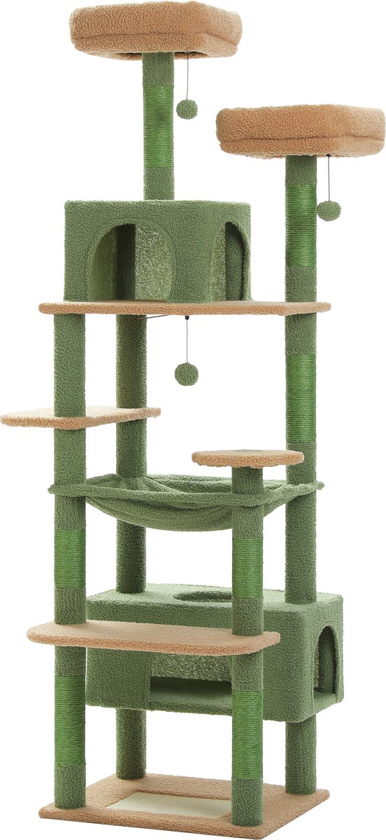 Kattenu MeowMansion – Krabpaal voor grote katten – Groen – Grote krabpaal voor zware katten – 184 cm hoog – Katten krabpaal