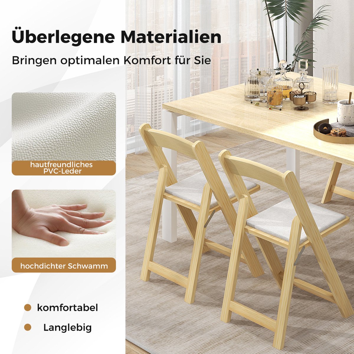 Set van 2 eetkamerstoelen Keukenstoel Latina stoel, LEER ~ crème