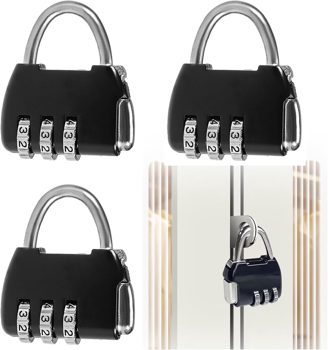 3-Stuks Combinatieslot voor Bagage, Koffers en Fitness - 3-Cijferig Codeslot met Kabel