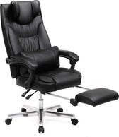 Grote Orthopedische Leren Bureaustoel op Wielen met Voetsteun en Hoofdsteun - Luxe Ergonomische Office Chair - Aanpasbare Draaistoel - Zwart