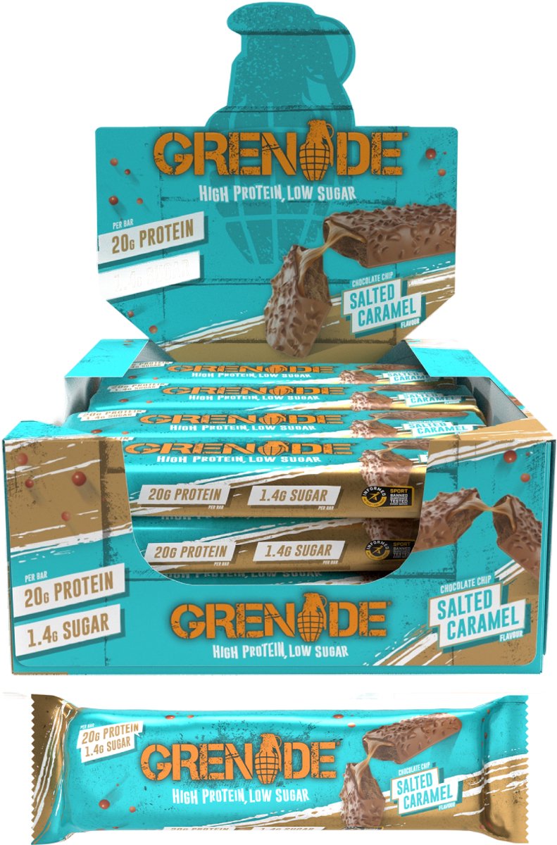 Goedkoopste Grenade Protein Bar Chocolate Chip Salted Caramel 20g Protein - Doos 12x 60g - 720g - Eiwitrepen voor Twee Weken - Eiwitten voor Spieren - Sportvoeding - Tussendoortjes