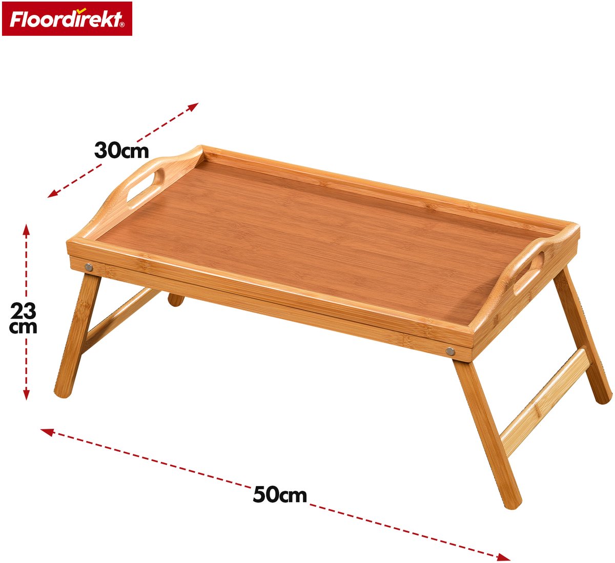 FLOORDIREKT Utah Bed Dienblad - Dienblad met Pootjes - Houten Dienblad - Gemaakt van Bamboe - Ontbijt Dienblad voor Bed - Multifunctioneel Opvouwbaar - 50 x 30 x 23 cm — cadeau in Koken & Dineren - foto 5