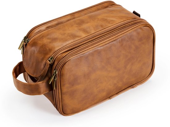 YONO Luxe Toilettas Heren - Toiletzak Kunstleer - Mannen - met Haak - Groot - Bruin
