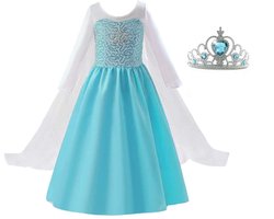 Frozen Elsa Dress Blue Dress remorquage Robe de princesse - Taille 116/122 (étiquette taille 130) - Tiara gratuit - Déguisements de Kroon - Robe de soirée