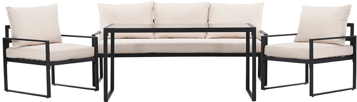 Catania lounge set 1 eettafel, 1 bank, 2 stoelen zwart.