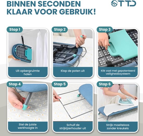 Vrietina Tafelstrijkplank met Strijkijzerstandaard, Mini Strijkplank met Metaalgaaspaneel en Hittebestendige Hoes, Draagbare Kleine Strijkplank Opvouwbaar voor Studentenkamers, Appartement en Reizen