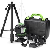 Bol.com 4D Kruislijnlaser 16 Lijnen + 12m Statief – Zelfnivellerend 360° Groene Laser – Oplaadbaar met LCD Batterij Display (Inc... aanbieding