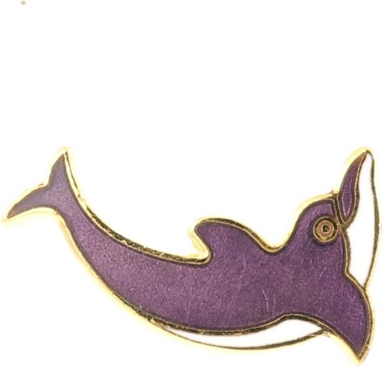 Behave® Sierpin- kleding pin - dolfijn- paars wit emaille 2,5 cm
