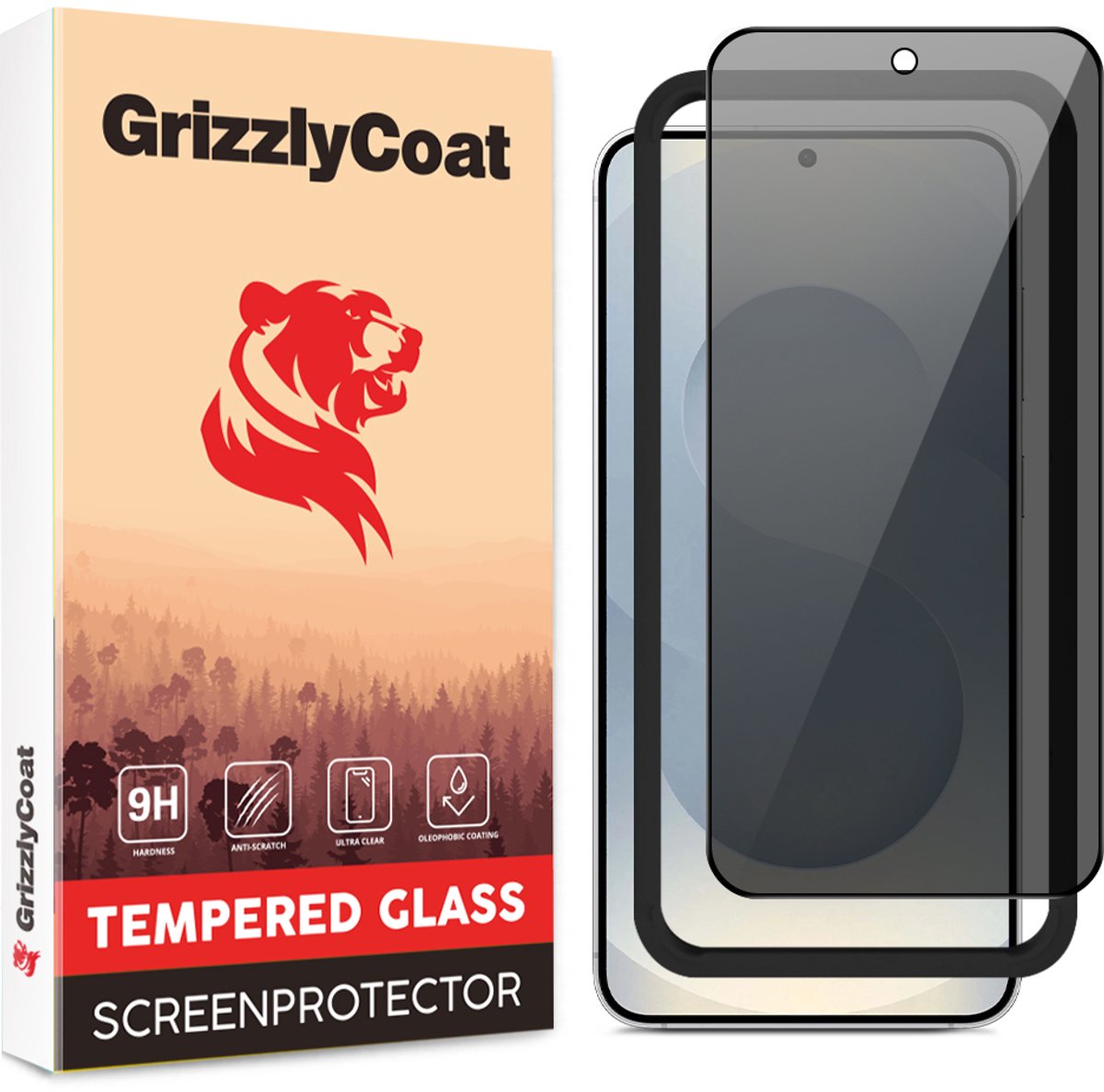GrizzlyCoat Screenprotector geschikt voor Samsung Galaxy S25 Edge Glazen | GrizzlyCoat Easy Fit Screenprotector Privacy - Case Friendly + Installatie Frame - Zwart
