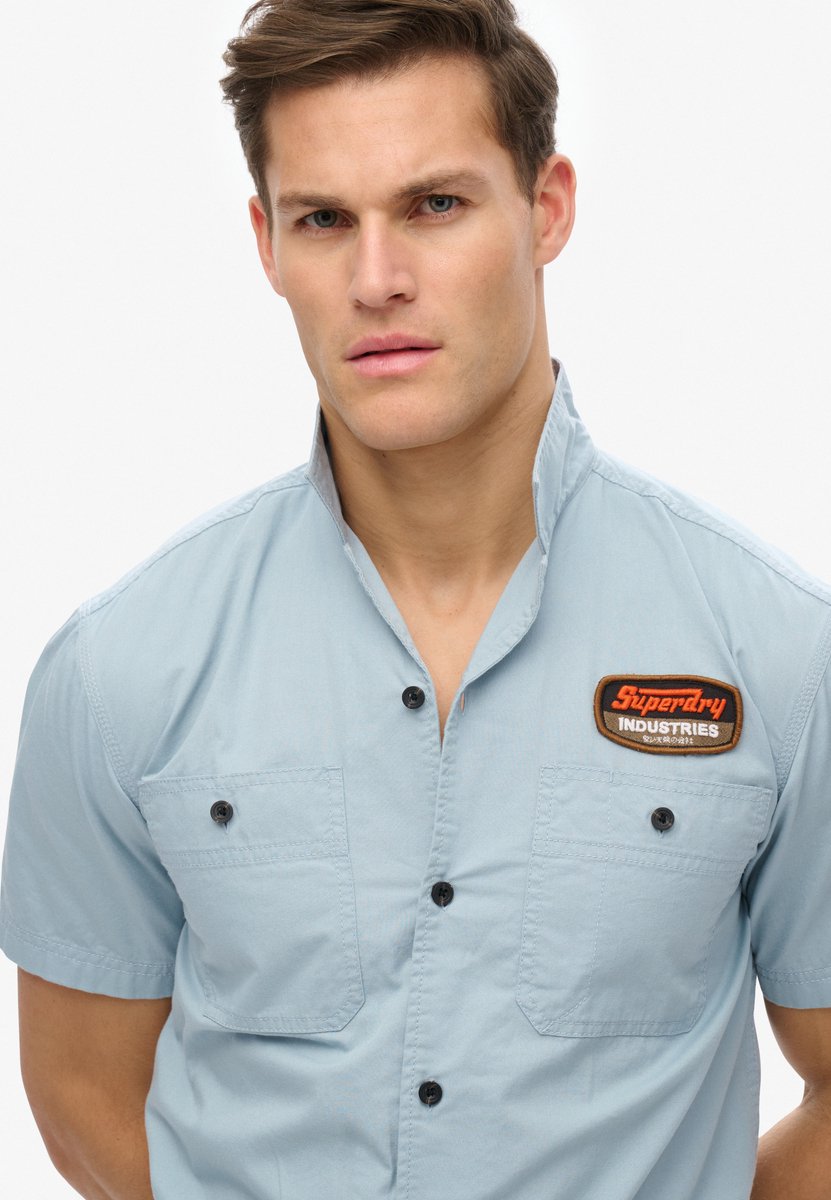 Superdry Mechanic overhemd met korte mouwen Heren Shirts Blauw