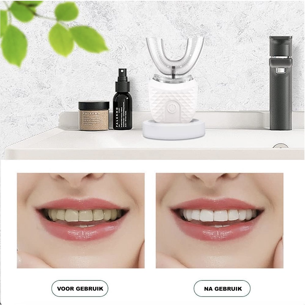 Afbeelding 2 van Smartbrush Tanden - U-Vormige Tandenborstel - Smart Brush Tanden - Automatische Elektrische Tandenborstel - Tanden Bleken en Reinigen - Handsfree - UV Blauw Licht - 360° - 4 Standen - Waterbestendig - Teeth Whitening