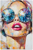 Graphic Message - Schilderij op Canvas - Funky Vrouw met Zonnebril - Kleurrijke Kunst Print - Woonkamer Wanddecoratie - Krasvast - Modern - Fleurig - Beautysalon - Zomers - Zomer