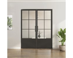 Dubbele stalen taatsdeur helder glas 6 vlaks kickplate 231,5 x 165,5 - Zwart