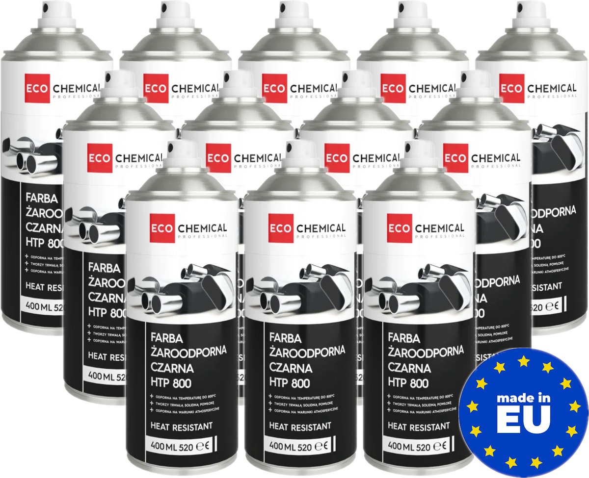 Hittebestendige Verf Spray Grootverpakking - Zwart RAL 9005 - 800°C Bestendig - Garage & Werkplaats - 12x 400ml