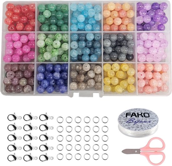 Fako Bijoux® - DIY Glas Kralen Set - Glaskralen "Marmer Look" - Glasparels - Sieraden Maken Kit - Zelf Sieraden Maken - 8mm - 375 Stuks