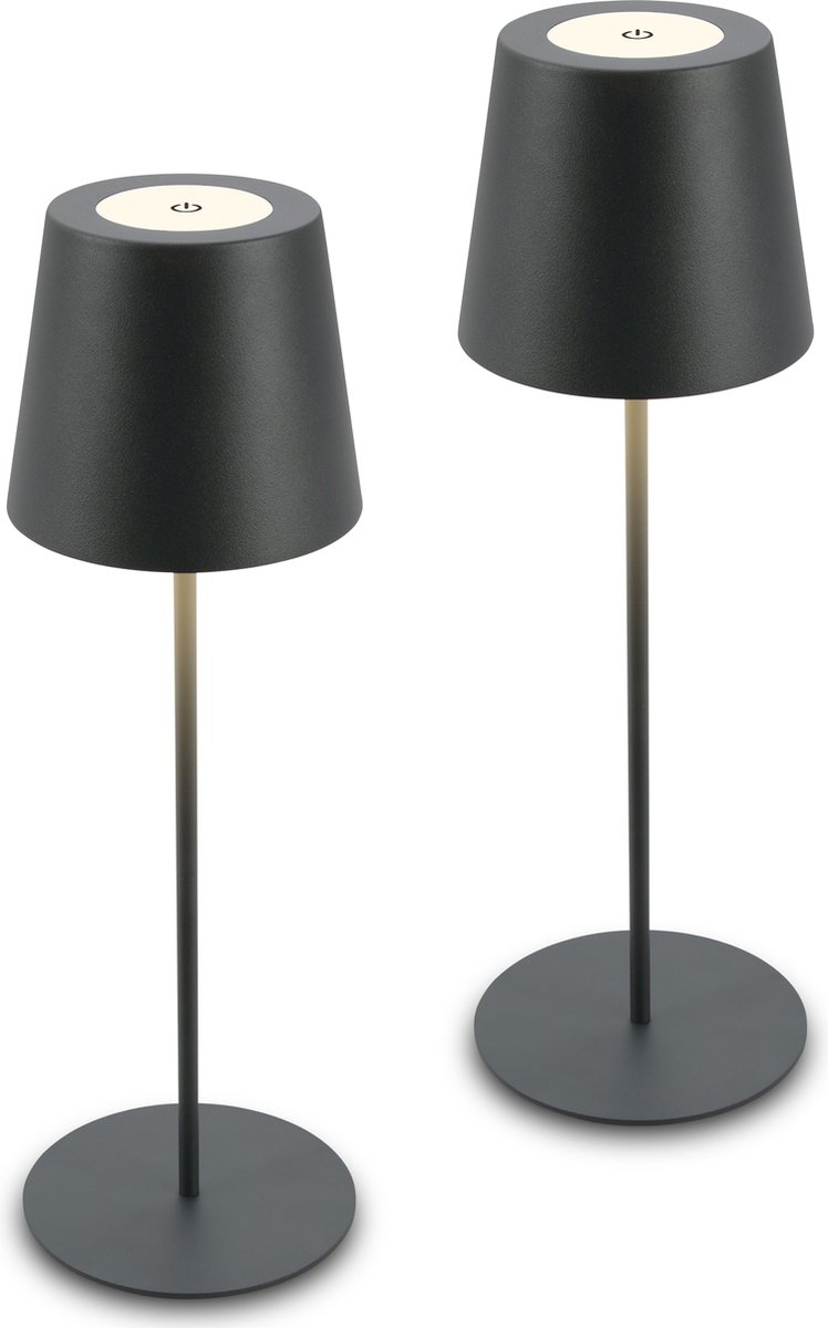 B.K.Licht - Set van 2 Tafellampen - oplaadbar buitenlampen - IP44 - warm wit licht 2.700 K